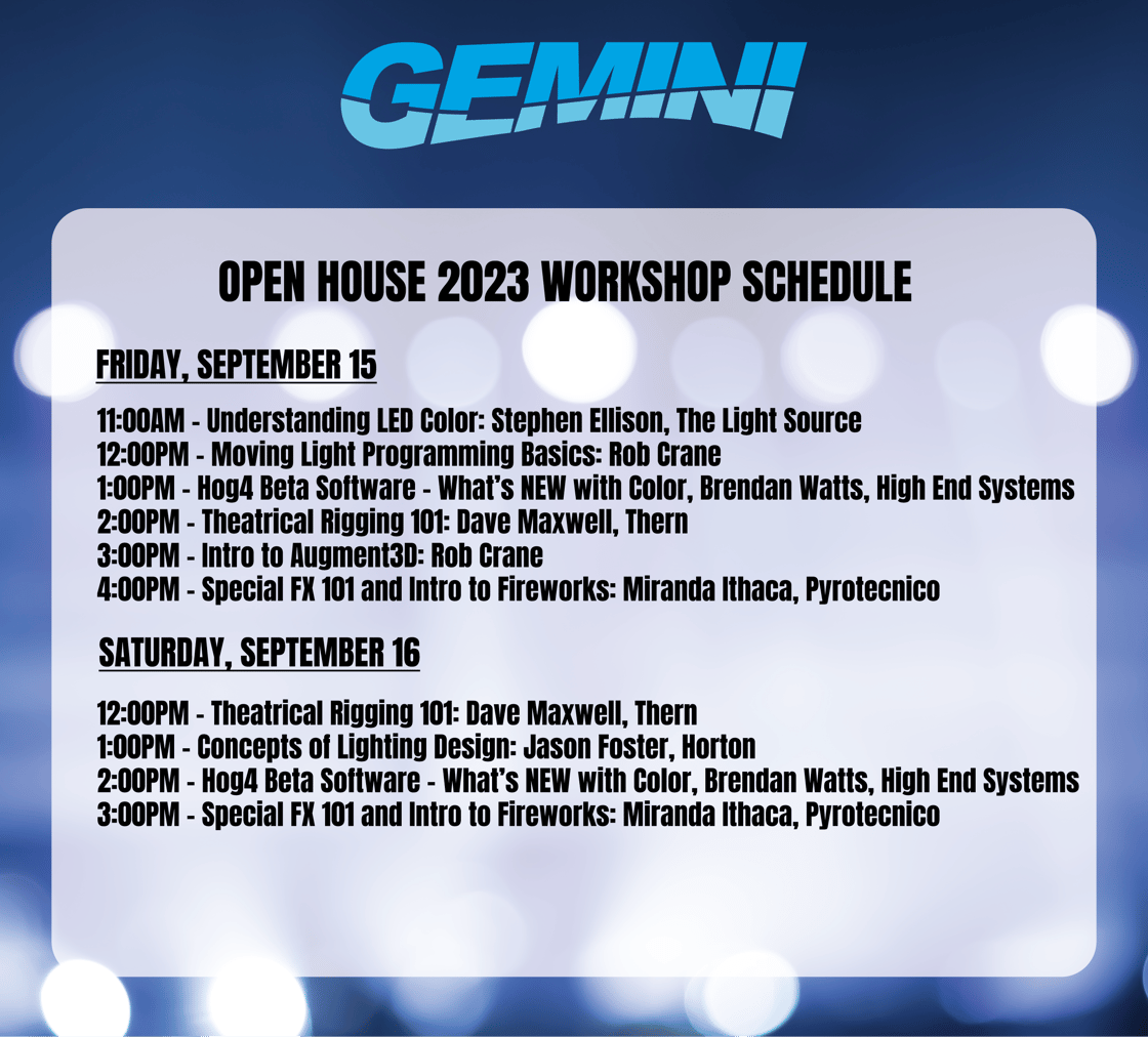 Gemini Open House Workshop Schedule